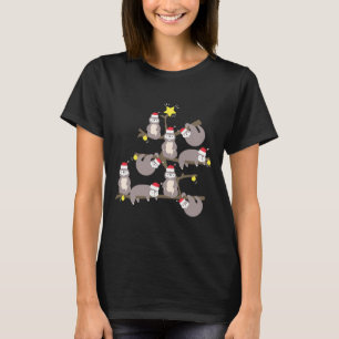 Camiseta Feliz Natal Sloth Natal Árvore Santa Hat Mer