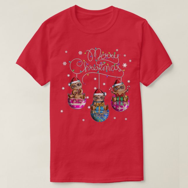 Camiseta Feliz Natal Sloth Natal Ball Motif Christm (Frente do Design)