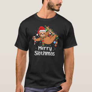 Camiseta Feliz Natal Slothmas Pajamas Santa Hat X