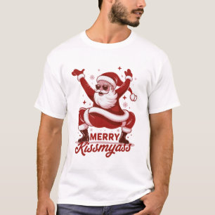 Camiseta Feliz Natal Snarky Kissmyass Sarcástico Papai Noel