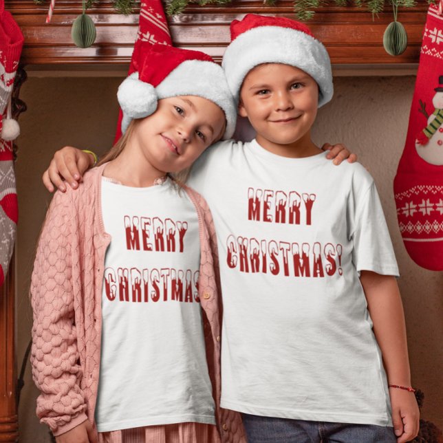Camiseta Feliz Natal Snowcap Fonts Girls & Boys (Merry Christmas Snowcap Fonts Girls & Boys T-Shirt)