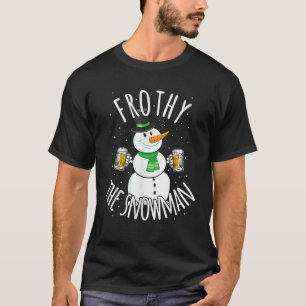 Camiseta Feliz Natal Snowman Beer Frothy Bebendo Party