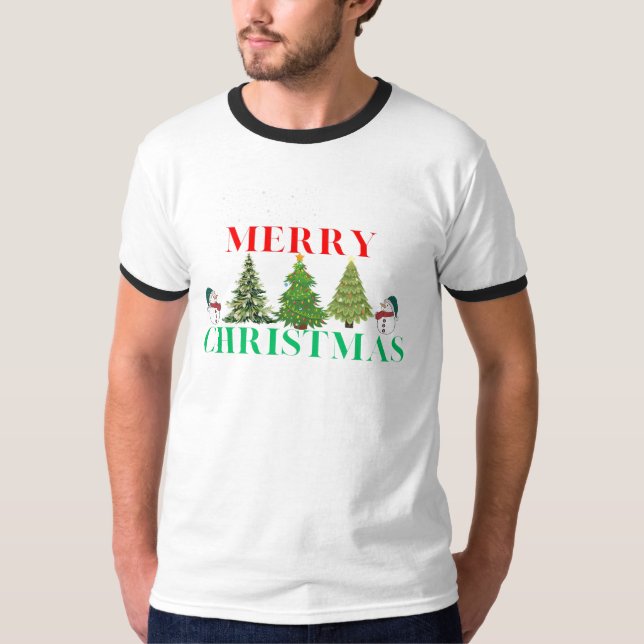 Camiseta Feliz Natal Snowman e Tree T-shirt (Frente)