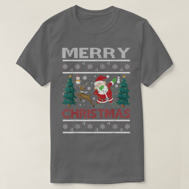 Camiseta Feliz Natal Snowman Tree Reindeer Dabbing Sant (Frente do Design)