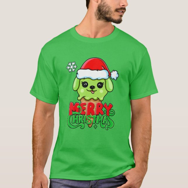 Camiseta Feliz Natal, Sorvete de Cachorro de Papais noeis B (Frente)
