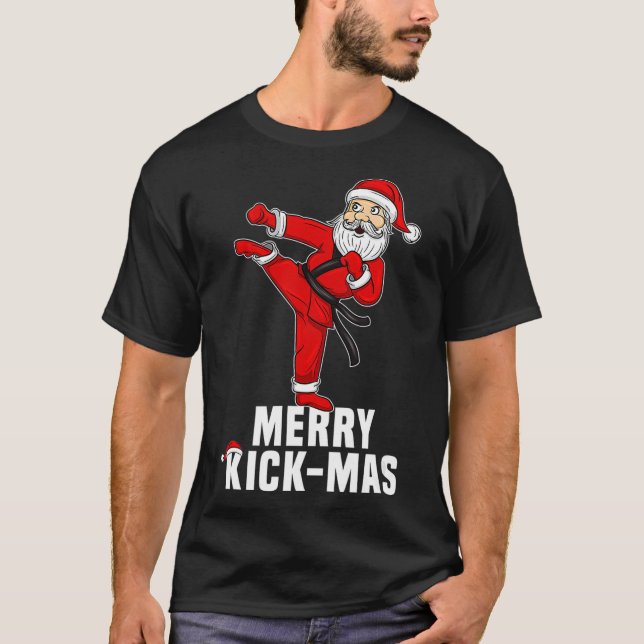 Camiseta Feliz Natal Taekwondo Papais noeis Felizes Kickmas (Frente)