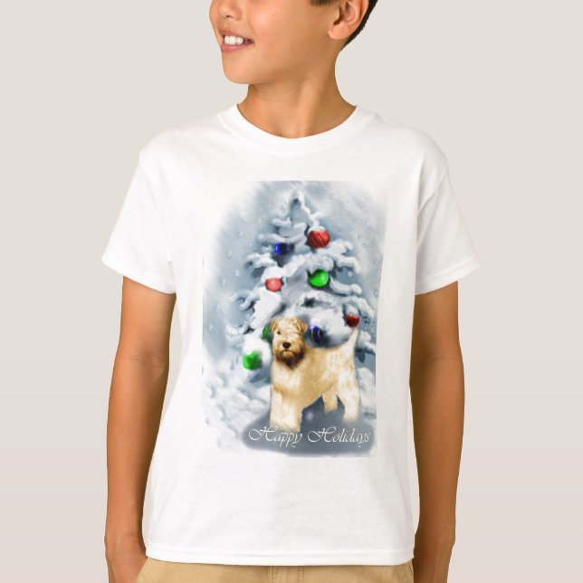 Camiseta Feliz Natal Terrier com Rodas Revestidas (Frente)