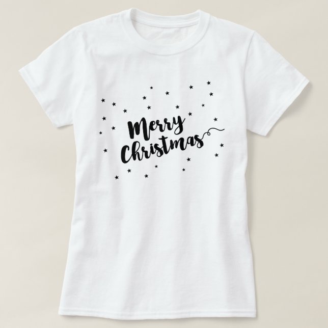 Camiseta Feliz Natal - Tipografia de Script e estrelas (Frente do Design)