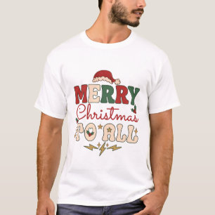 Camiseta Feliz Natal Todos Chapéu de Papai Noel Estrelas Re