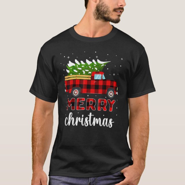 Camiseta Feliz Natal Tree Red Xadrez De Búfalo Para M (Frente)