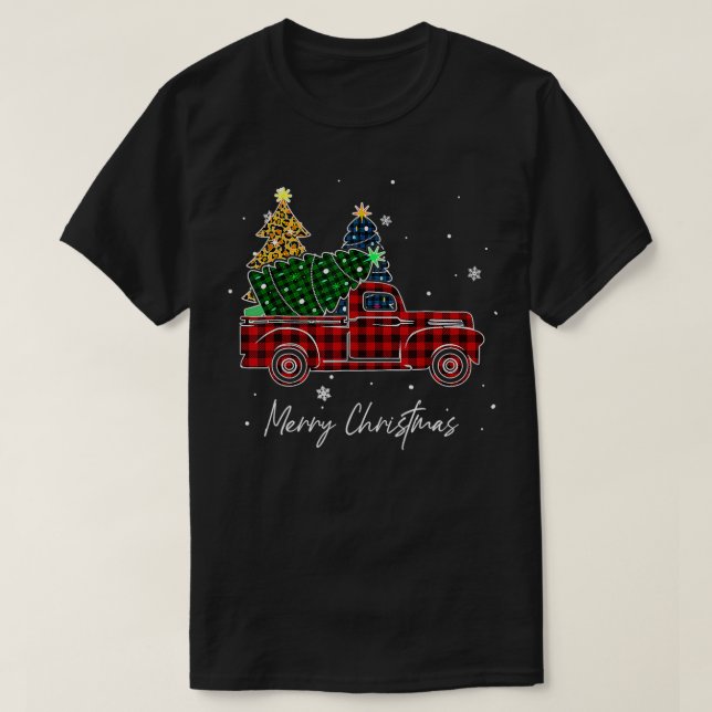 Camiseta Feliz Natal Tree Red Xadrez De Búfalo Para M (Frente do Design)