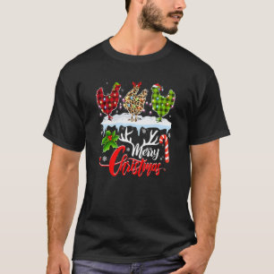 Camiseta Feliz Natal Três Galinhas Buffalo Leopard Vermelho