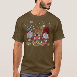 Camiseta Feliz Natal Três Gnomos Sewing Machado Leopar