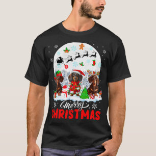 Camiseta Feliz Natal Três Papai Noel Elfo Rena Dachshund