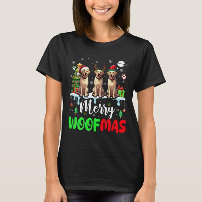 Camiseta Feliz Natal Três Papais noeis Elf Labrador Retr (Frente)