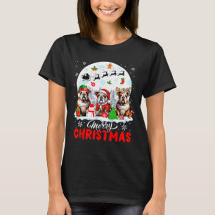 Camiseta Feliz Natal Três Papais noeis Elf Reindeer Buldog