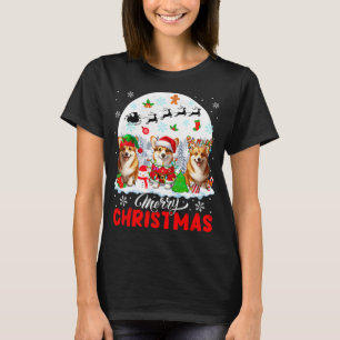 Camiseta Feliz Natal Três Papais noeis Elf Reindeer Corgis
