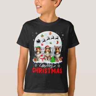 Camiseta Feliz Natal Três Papais noeis Elf Reindeer Shetlan