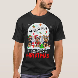 Camiseta Feliz Natal Três Papais noeis Elf Reindeer Yorkshi