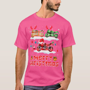 Camiseta Feliz Natal Três Papais noeis Reindeer Xadrez Moto