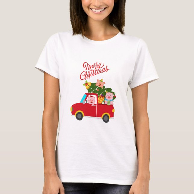 Camiseta Feliz Natal Três Pequenos Porquinhos (Frente)