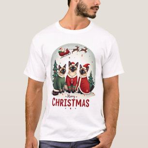 Camiseta Feliz Natal Três Santa Elf Rena Siamês C