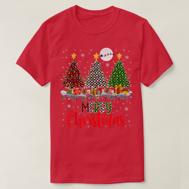 Camiseta Feliz Natal Três Xadrezes Luzes de Natal (Frente do Design)
