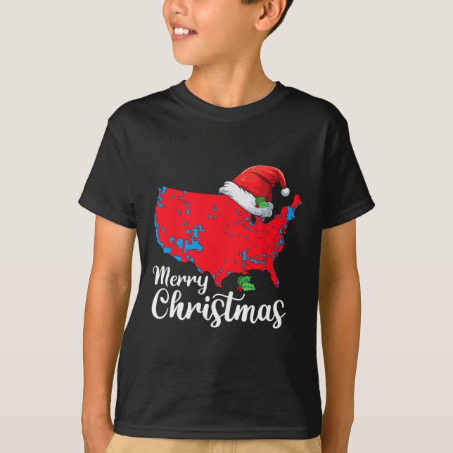 Camiseta Feliz Natal Trump Patriótico Mapa dos Estados Unid (Frente)
