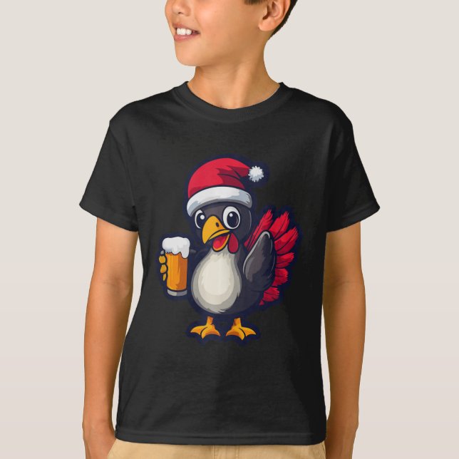Camiseta Feliz Natal, Turca Animal Com Bicho De Cerveja (Frente)