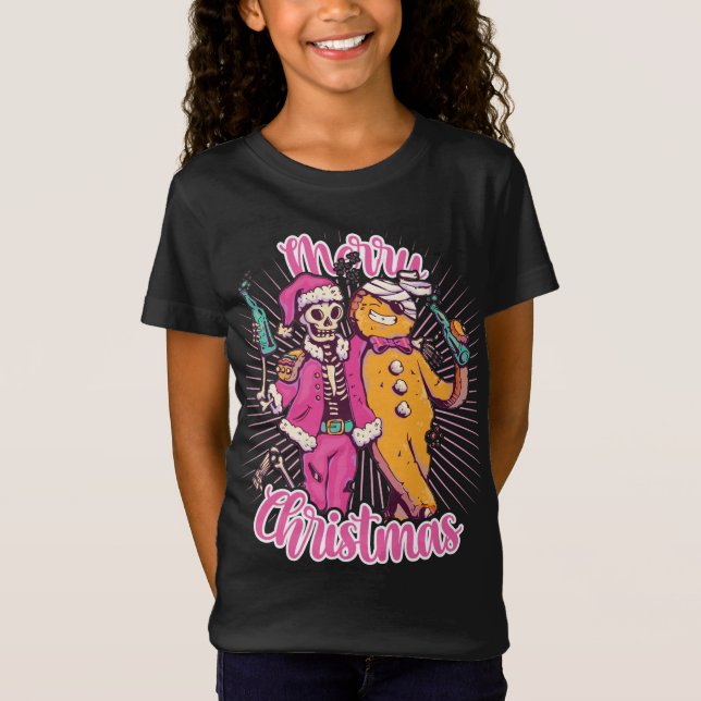 Camiseta Feliz Natal Ugly Sweater Papais noeis de esqueleto (Frente)