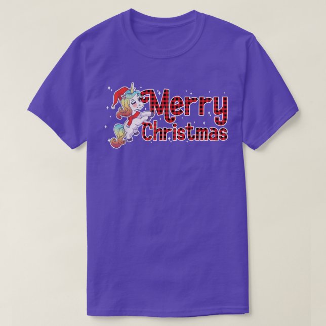 Camiseta Feliz Natal Unicórnio Santa Claus Chuva Vermelha X (Frente do Design)