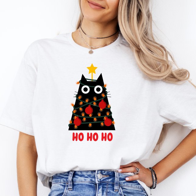 Camiseta Feliz Natal Unisex Moderno Feriado Fúnebre Present (HO HO HO Christmas Cat Lover Shirt)