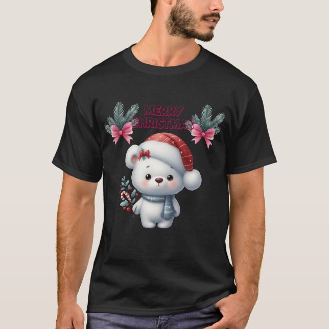Camiseta Feliz Natal urso polar fofo (Frente)