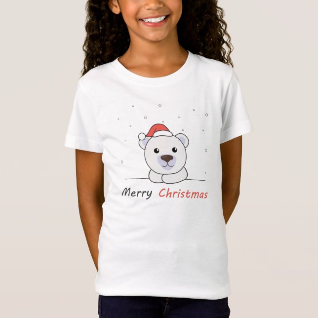 Camiseta Feliz Natal Urso Polar Neve Maciça Noite (Frente)