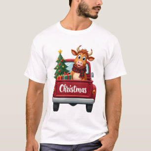 Camiseta Feliz Natal Vaca das Terras Altas Árvore de Natal
