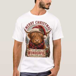Camiseta Feliz Natal Vaca das Terras Altas Gráfico - Hol fe