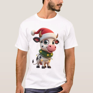Camiseta Feliz Natal Vaca Papai Noel Luzes de Natal Vaca Xm