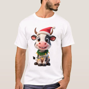 Camiseta Feliz Natal Vaca Papai Noel Luzes de Natal Vaca Xm