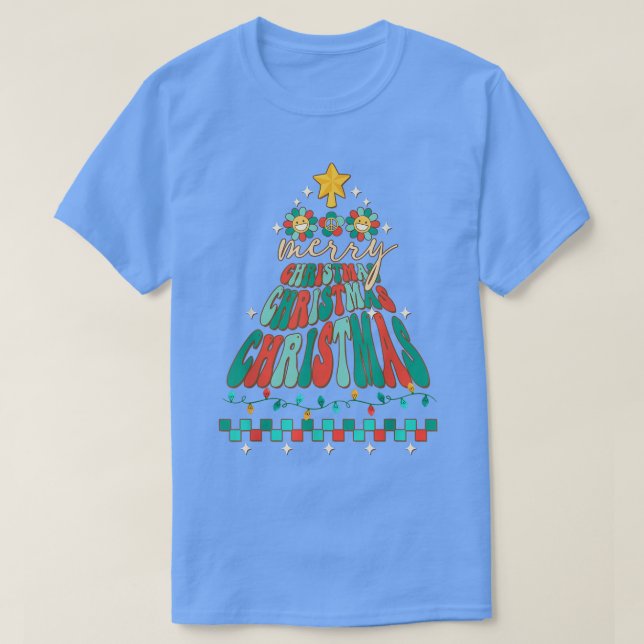 Camiseta Feliz Natal Vibrações de Inverno Luzes de Árvore d (Frente do Design)