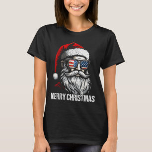 Camiseta Feliz Natal Vintage Papai Noel Bandeira dos EUA Pj