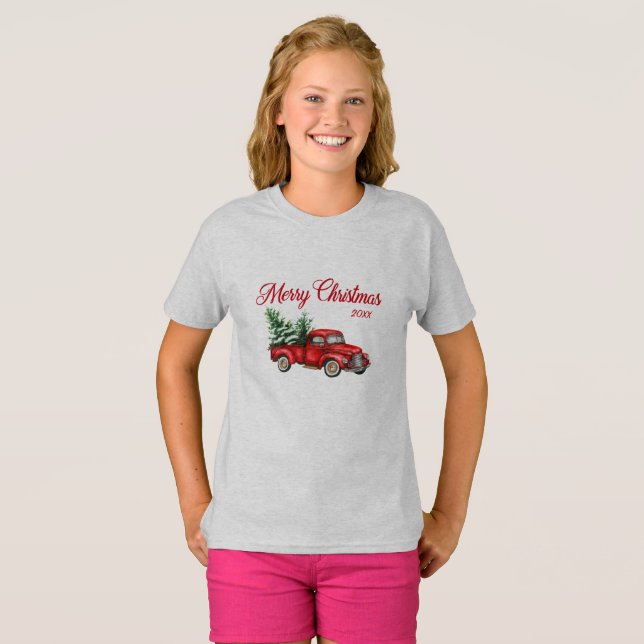 Camiseta Feliz Natal Vintage Red Truck Ano (Frente Completa)