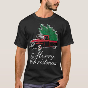 Camiseta Feliz Natal Vintage Red Truck Tree colorido