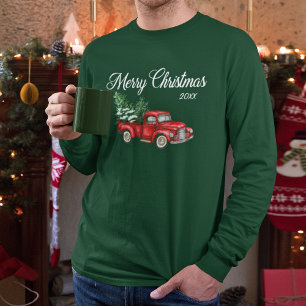 Camiseta Feliz Natal Vintage Red Truck Verde
