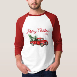 Camiseta Feliz Natal Watercolor Vintage Red Truck