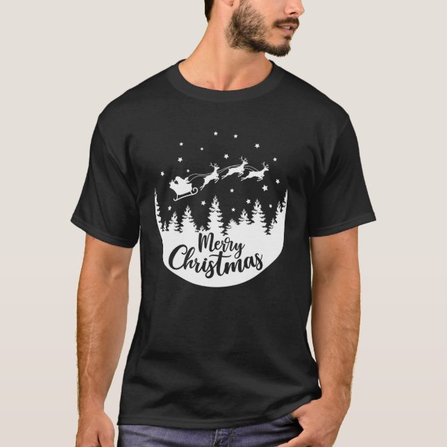 Camiseta Feliz Natal Winter Santa Claus Flying Reindeer (Frente)