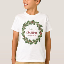 Camiseta Feliz Natal Wreath T-Shirt para Criança