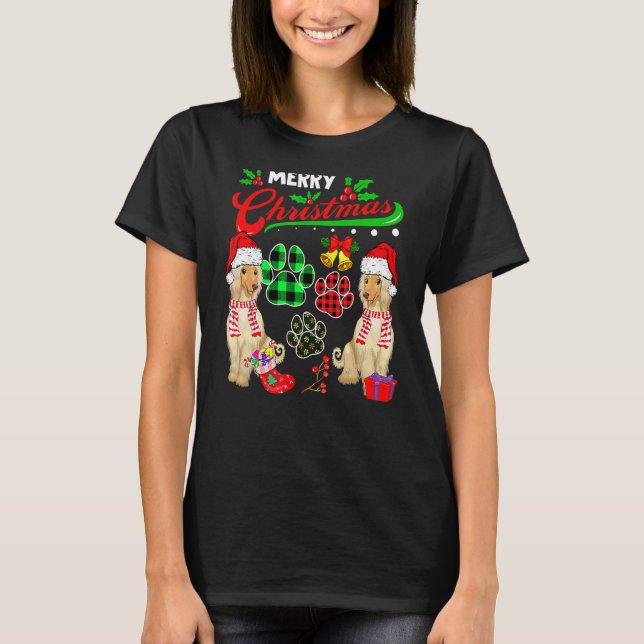 Camiseta Feliz Natal Xadrez Cachorro Patas Dois Papais noei (Frente)