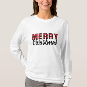 Camiseta Feliz Natal, Xadrez de Buffalo Vermelho e Negro