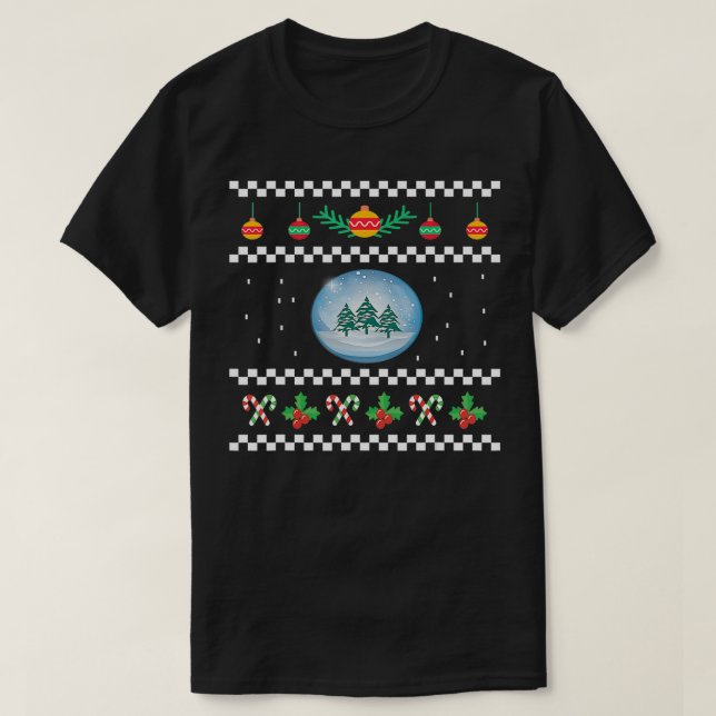 Camiseta Feliz Natal XM como Árvore de Natal Ugly Snowglobe (Frente do Design)