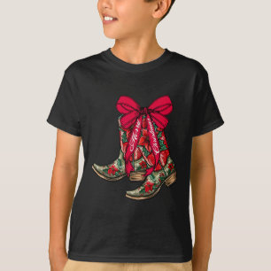 Camiseta Feliz Natal Xmas Cowboy Boots Coquette Arco Paj